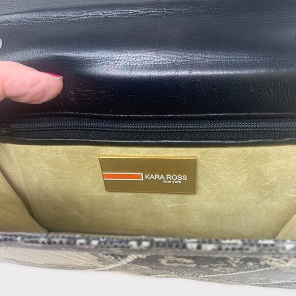 Kara Ross NWOT Leather Purse Flap Clutch Onyx & Python Purse - Picture 4 of 8